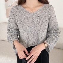 아모르데이 여성용 달마시안브이니트 부클 유니크 보카시 브이넥 루즈핏 니트