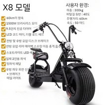 할리 전기 자동차 2 륜 자전거 성인 이동성 큰 타이어 와이드 배터리 전동 스쿠터, 2. X8 60km, 60V
