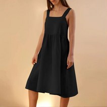 드레스 원피스 여성 봄 여름 빈티지 코 튼 린 넨 여자 단색 캐주얼 느슨한 스퀘어 칼라 민 다시 버튼 휴가 해변