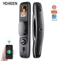 지문인식기 얼굴 인식 지문 스마트 잠금 장치 카메라 포함 Tuya 앱 Wifi 카드 해제 디지털 전자 도어락, 02 Bronze 6068 Round