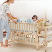 칠나무 어린이 유아 아기 원목 침대 이동식 2, 소：사진색+매트리스