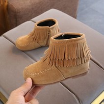 프린지 소녀 발목 부츠 공주 달콤한 레드 핑크 블랙 플록 패브릭 따뜻한 고무 유아 어린이 코튼 패딩 태슬