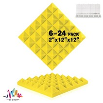 피라미드 acustic 패널 6 12 24 pcs 사운드 트리트먼트 어쿠스틱 패널 음악 스튜디오 벽 방음 스폰지 패드 홈 인테리어, 노란색, 테이프를 가진 24 PC, 고밀도