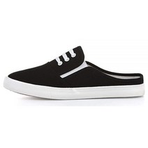 Jiu du남성 및 여성용 캔버스 스니커즈 뮬 패션 오픈 백 플랫 슬리퍼 슬라이드 클로즈드 라운드 토 슬립온 슈즈 블랙