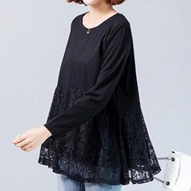 Makone 상표등록 Makone 상표등록 플라워 레이스 블라우스 브이넥 블라우스 플러스 사이즈 튜닉 여성 긴 소매 셔츠 우아한 여성 캐주얼 프릴 탑 레드 블랙