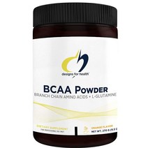 Designs for Health BCAA L-글루타민이 함유된 파우더 - 분지쇄 아미노산 파우더 + 근육 + 운동을 지원하는 L-글루타민 보충제 - 오렌지 맛 음료 믹스 (30회