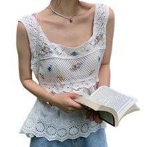 탱크 탑을위한 레트로 프랑스 자수 여성 카미솔 느슨