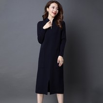울원피스 겨울 가을 풀오버 후드 하프기장 여성 긴 소매 스탠딩카라 와이드 루즈핏 무릎넓는 롱 트임 니트 3879520201