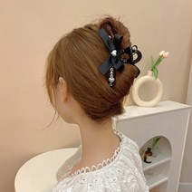 하트 진주 큐빅 리본 집게핀