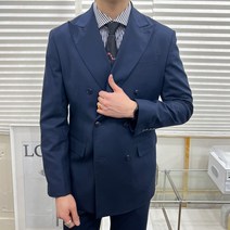 남자 결혼식 하객룩 클래식 더블 정장 수트 (미드네이비)