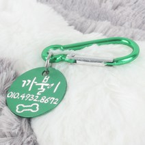 왈가독 강아지 고양이 무료각인 키링 인식표 이름표 등산고리형 (원형), A05.원형-그린