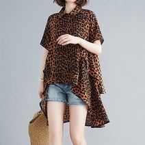 [빅사이즈] B-227182 호피 언발 블라우스/빅사이즈/루즈핏/오버핏/티셔츠/린넨/세트