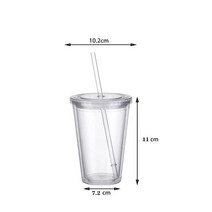 650ml/500ML 투명 텀블러 빨대 재사용 가능한 더블 레이어 물병 커피 우유 DIY 스무디 컵 음료 용기, 01 350ML