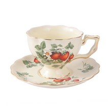 영국 엔틱 커피잔 도자기 빈티지 찻잔 컵받침 커플 선물 세트 레트로 컵앤소서 EA, 딸기 1인세트