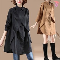 77우먼스 여성 셔츠 2컬러 원피스 롱셔츠 빅사이즈 99 카라넥 면혼방 샴롱 [리현커머스]