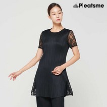 [플리츠미] 레이스 배색 주름 티셔츠 PPTSM220058