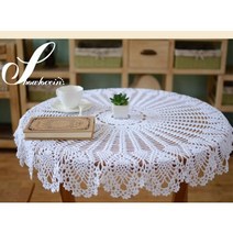 Showlovein 다용도 손뜨개 원형 테이블보 러너 커버 레이스 식탁보 소파 커버 손질, 직경110CM, 아니보리