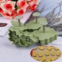 쿠키커터 쿠키스탬프 4 강아지/대 종류의 잎 모양 플라스틱 쿠키 커터 케이크 비스킷 금형 스프링 플런저 베이킹 과자 도구 주방 액세서리, [01] green