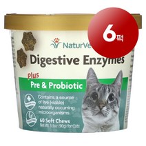 리암마켓 NaturVet 네이처벳 고양이용 장 소화 관리 효소 프리바이오틱 프로바이오틱 소프트츄 60개 90g 1팩, 6팩