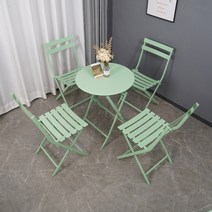 북유럽 파스텔 테라스 루프탑 철제 테이블 의자 세트, 4 의자+60 라운드 테이블(그린)