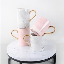 까사무띠 24k 리얼 골드 마블 머그컵 고급 럭셔리 인테리어 컵, 1개, 핑크 350ml