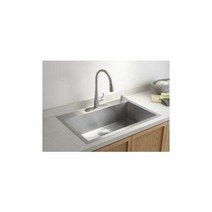 KOHLER Vault 83.8cm(33인치) 싱글 볼 18게이지 스테인리스 스틸 주방 싱크대 수도꼭지 구멍 K-3821-1-NA 드롭인 또는 언더마운트 설치 22.9cm(9인