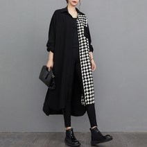 빅사이즈 일본식 히트 컬러 풀 슬리브 여성 가 ​​블랙 체크 무늬 셔츠 드레스 루스 핏