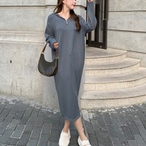 어라운드24 여성 후드 코튼 모달 박시 일자 트레이닝 롱 원피스