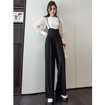 신도시룩 점프수트 여성용 하이웨이스트 롬퍼 스트레이트 팬츠 올매치 스타일 사무실 작업복 심플한 여름