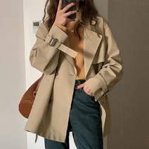 yja7 봄 트렌치 숏 바바리 소매밸트 자켓 코트 정장 캐주얼 오버핏 루즈핏 신입생