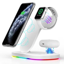 다퍼남 3in1 LED 무드등 고속 무선 충전기 아이폰 갤럭시 워치 에어팟 버즈, 애플전용 - 화이트, 1개