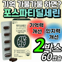 징코 포스파티딜세린 non gmo 비타민e 포스타 포스타디 딜세린 뇌 두뇌 건강 기능 기억력 개선 도움 영양제 식약청 인증 부모님 수험생 포스파디린세린 포스파티딜 콜린 포스타 캡슐, 2박스(61,480원 할인), 2000mgX60캡슐