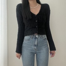 VANANA2 여성 여리여리 앙고라 솔잎 세로 골지 크롭 가디건