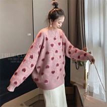 루즈핏 하트패턴 풀오버 박시 롱니트 원피스 니트, 03