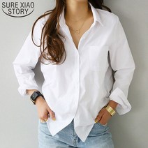 자수 블라우스 여성 셔츠 및 탑 긴 소매 캐주얼 화이트 턴 다운 칼라 OL 스타일 루즈 3496 50