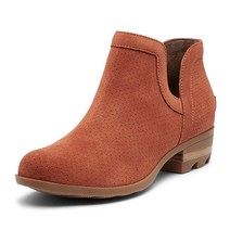 SOREL - 여성용 롤라 컷아웃 부츠 가죽 또는 스웨이드 앵클 부츠 스택 힐 브라운