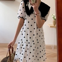 설온 여성 도트 패턴 빅카라 미디 반팔 원피스 라초