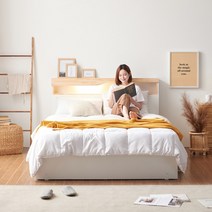 보니애가구 리안느 LED조명 편백나무 원목 수납침대 Q프레임 (매트리스 포함), Q 프레임+아일랜드 2938 독립 9존 프로파일폼 매트