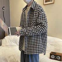 레드 하운드 체크 남자 여자 간절기 재킷 편안한 커플룩 셔켓 아우터 활용도좋은 코디