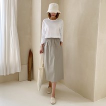 가을 H라인 아웃포켓 루즈핏 밴딩 솔리드 면 롱 스커트
