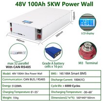 딥싸이클배터리 캠핑용 차량용 산업용 LiFePO4 파워월 배터리 팩 48V 200AH 512 V 5KW 리튬 태양전지 6000, 02 1pcs
