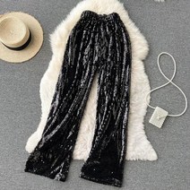 글로벌히스 블랙 실버 유니크 럭셔리 스팽글 와이드 롱 팬츠 바지 봄 가을 간절기 환절기 여자 여성 캐주얼 심플 베이직 빈티지 GH82-367