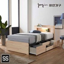 장인가구 시드니 LED 편백나무원목 4서랍 수납침대SS_매트별도, 내츄럴그레이