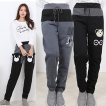 캐릭터 팬츠 일자 트레이닝 바지 여성 겨울 기모 주머니 츄리닝 트레이닝 바지 귀엽고 편한 따뜻한 겨울 바지