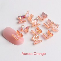 네일파츠 네일스톤오로라 스마트 컬러 나비 네일 아트 참 3D 수지 홀로그램 패션 매직 장식 카와이 부품, 02 50pcs aurora orange