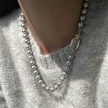 리얼 실버그레이 진주 목걸이 8mm 멀티 크리스탈 체인 투웨이 네크리스