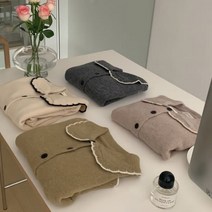 [바보사랑] 여성 가을 겨울 노베드 배색 카라 니트 가디건