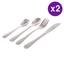 벤저 키즈 테디 커트러리 세트 포크 나이프 스푼 2 세트 Benzer Childrens Teddy 4 Piece Cutlery Set