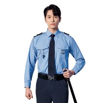 유니보스 UBS641 경비복 긴팔 사계절 근무 셔츠 스카이블루, 110, 사이즈:110