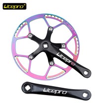디스크크랭크 자전거 자전거암 교체 세트 자전거부품 용품 튜닝 Litepro 접이식 자전거 BMX 사각 구멍 너비 이빨 48/50/52/54/56/58T 싱글 디스크 체인 휠, 47톤, 무지개 크랭크축 상자
